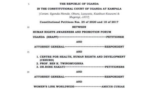 Consolidated judgements 10 & 25 of 2020 on abortion for CEHURD and HRAPF