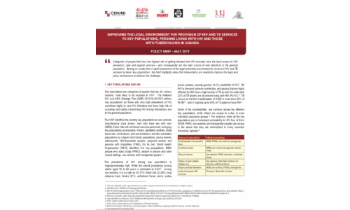 Policy Brief: Improving the legal environment for provision of HIV and TB services to key populations, persons living with HIV and those with tuberculosis in Uganda
